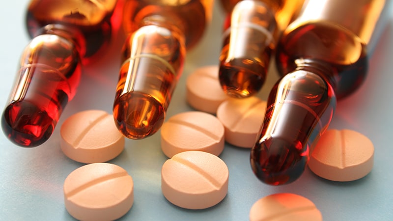 Closeup view of some medication ampules and tablets