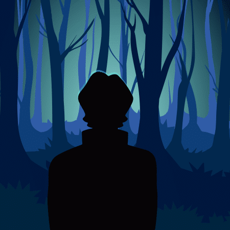 A person lost in the forest, representing the experience of someone who is on the diagnostic odyssey